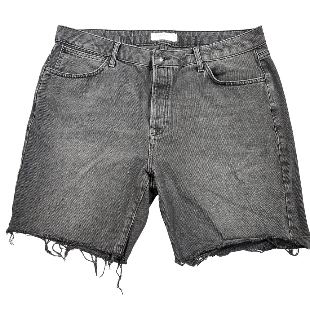 Topman Shorts Mens 38 (37 Act) Gray Denim Slim Cutoff Frayed Hem 7 Inch Inseam